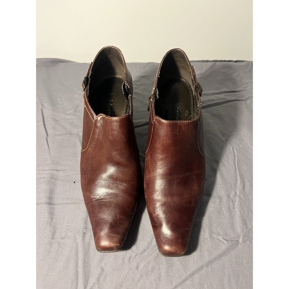 Liz Clarborne women's 9 brown leather ankle boots buckle block heel - Picture 13 of 13